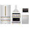 ZLINE 5-Piece Appliance Package - 30-Inch Paramount Dual Fuel Range, Wall Mount Range Hood, 36-Inch French Door Refrigerator, Dishwasher, and 30-Inch Microwave Drawer in Stainless Steel with Gold Accents