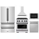 ZLINE 5-Piece Appliance Package - 30-Inch Paramount Dual Fuel Range, Wall Mount Range Hood, 36-Inch French Door Refrigerator, Dishwasher, and 30-Inch Microwave Drawer in Stainless Steel with Matte Black Accents