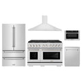 ZLINE 5-Piece Appliance Package - 48-Inch Paramount Gas Range, Wall Mount Range Hood, 36-Inch French Door Refrigerator, Dishwasher, and 24-Inch Microwave Drawer in Stainless Steel