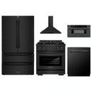 ZLINE 5-Piece Appliance Package - 30-Inch Paramount Gas Range, Wall Mount Range Hood, 36-Inch French Door Refrigerator, Dishwasher, and 30-Inch Microwave Drawer in Black Stainless Steel