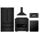ZLINE 5-Piece Appliance Package - 36-Inch Paramount Gas Range, Wall Mount Range Hood, 36-Inch French Door Refrigerator, Dishwasher, and 30-Inch Microwave Drawer in Black Stainless Steel