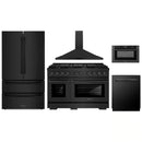 ZLINE 5-Piece Appliance Package - 48-Inch Paramount Gas Range, Wall Mount Range Hood, 36-Inch French Door Refrigerator, Dishwasher, and 30-Inch Microwave Drawer in Black Stainless Steel