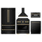 ZLINE 5-Piece Appliance Package - 30-Inch Paramount Gas Range, Wall Mount Range Hood, 36-Inch French Door Refrigerator, Dishwasher, and 30-Inch Microwave Drawer in Black Stainless Steel with Champagne Bronze Accents