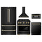 ZLINE 5-Piece Appliance Package - 30-Inch Paramount Gas Range, Wall Mount Range Hood, 36-Inch French Door Refrigerator, Dishwasher, and 30-Inch Microwave Drawer in Black Stainless Steel with Gold Accents
