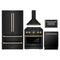 ZLINE 5-Piece Appliance Package - 30-Inch Paramount Gas Range, Wall Mount Range Hood, 36-Inch French Door Refrigerator, Dishwasher, and 30-Inch Microwave Drawer in Black Stainless Steel with Gold Accents