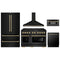 ZLINE 5-Piece Appliance Package - 48-Inch Paramount Gas Range, Wall Mount Range Hood, 36-Inch French Door Refrigerator, Dishwasher, and 30-Inch Microwave Drawer in Black Stainless Steel with Champagne Bronze Accents