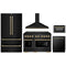 ZLINE 5-Piece Appliance Package - 48-Inch Paramount Gas Range, Wall Mount Range Hood, 36-Inch French Door Refrigerator, Dishwasher, and 30-Inch Microwave Drawer in Black Stainless Steel with Champagne Bronze Accents