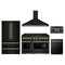 ZLINE 5-Piece Appliance Package - 48-Inch Paramount Gas Range, Wall Mount Range Hood, 36-Inch French Door Refrigerator, Dishwasher, and 30-Inch Microwave Drawer in Black Stainless Steel with Gold Accents