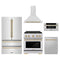 ZLINE 5-Piece Appliance Package - 30-Inch Paramount Autograph Gas Range, Wall Mount Range Hood, 36-Inch French Door Refrigerator, Dishwasher, and 30-Inch Microwave Drawer in Stainless Steel with Champagne Bronze Accents