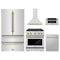 ZLINE 5-Piece Appliance Package - 30-Inch Paramount Autograph Gas Range, Wall Mount Range Hood, 36-Inch French Door Refrigerator, Dishwasher, and 30-Inch Microwave Drawer in Stainless Steel with Champagne Bronze Accents