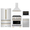ZLINE 5-Piece Appliance Package - 30-Inch Paramount Autograph Gas Range, Wall Mount Range Hood, 36-Inch French Door Refrigerator, Dishwasher, and 24-Inch Microwave Drawer in Stainless Steel with Champagne Bronze Accents