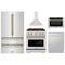 ZLINE 5-Piece Appliance Package - 30-Inch Paramount Autograph Gas Range, Wall Mount Range Hood, 36-Inch French Door Refrigerator, Dishwasher, and 30-Inch Microwave Drawer in Stainless Steel with Gold Accents