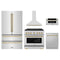ZLINE 5-Piece Appliance Package - 36-Inch Paramount Autograph Gas Range, Wall Mount Range Hood, 36-Inch French Door Refrigerator, Dishwasher, and 30-Inch Microwave Drawer in Stainless Steel with Champagne Bronze Accents