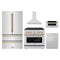 ZLINE 5-Piece Appliance Package - 36-Inch Paramount Autograph Gas Range, Wall Mount Range Hood, 36-Inch French Door Refrigerator, Dishwasher, and 30-Inch Microwave Drawer in Stainless Steel with Gold Accents