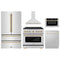 ZLINE 5-Piece Appliance Package - 36-Inch Paramount Autograph Gas Range, Wall Mount Range Hood, 36-Inch French Door Refrigerator, Dishwasher, and 30-Inch Microwave Drawer in Stainless Steel with Gold Accents