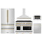 ZLINE 5-Piece Appliance Package - 48-Inch Paramount Autograph Gas Range, Wall Mount Range Hood, 36-Inch French Door Refrigerator, Dishwasher, and 30-Inch Microwave Drawer in Stainless Steel with Gold Accents