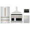 ZLINE 5-Piece Appliance Package - 48-Inch Paramount Autograph Gas Range, Wall Mount Range Hood, 36-Inch French Door Refrigerator, Dishwasher, and 30-Inch Microwave Drawer in Stainless Steel with Gold Accents