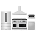 ZLINE 5-Piece Appliance Package - 48-Inch Paramount Autograph Gas Range, Wall Mount Range Hood, 36-Inch French Door Refrigerator, Dishwasher, and 30-Inch Microwave Drawer in Stainless Steel with Matte Black Accents