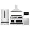 ZLINE 5-Piece Appliance Package - 48-Inch Paramount Autograph Gas Range, Wall Mount Range Hood, 36-Inch French Door Refrigerator, Dishwasher, and 24-Inch Microwave Drawer in Stainless Steel with Matte Black Accents
