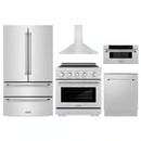ZLINE 5-Piece Appliance Package - 30-Inch Paramount Induction Range, Wall Mount Range Hood, 36-Inch French Door Refrigerator, Dishwasher, and 30-Inch Microwave Drawer in Stainless Steel