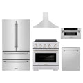 ZLINE 5-Piece Appliance Package - 30-Inch Paramount Induction Range, Wall Mount Range Hood, 36-Inch French Door Refrigerator, Dishwasher, and 30-Inch Microwave Drawer in Stainless Steel