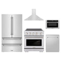 ZLINE 5-Piece Appliance Package - 30-Inch Paramount Induction Range, Wall Mount Range Hood, 36-Inch French Door Refrigerator, Dishwasher, and 24-Inch Microwave Drawer in Stainless Steel