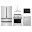 ZLINE 5-Piece Appliance Package - 30-Inch Paramount Induction Range, Wall Mount Range Hood, 36-Inch French Door Refrigerator, Dishwasher, and 30-Inch Microwave Drawer in Stainless Steel