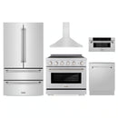 ZLINE 5-Piece Appliance Package - 36-Inch Paramount Induction Range, Wall Mount Range Hood, 36-Inch French Door Refrigerator, Dishwasher, and 30-Inch Microwave Drawer in Stainless Steel