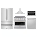 ZLINE 5-Piece Appliance Package - 36-Inch Paramount Induction Range, Wall Mount Range Hood, 36-Inch French Door Refrigerator, Dishwasher, and 30-Inch Microwave Drawer in Stainless Steel