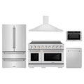 ZLINE 5-Piece Appliance Package - 48-Inch Paramount Induction Range, Wall Mount Range Hood, 36-Inch French Door Refrigerator, Dishwasher, and 24-Inch Microwave Drawer in Stainless Steel