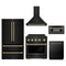 ZLINE 5-Piece Appliance Package - 30-Inch Autograph Induction Range, Wall Mount Range Hood, 36-Inch French Door Refrigerator, Dishwasher, and 30-Inch Microwave Drawer in Black Stainless Steel with Champagne Bronze Accents