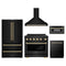 ZLINE 5-Piece Appliance Package - 36-Inch Autograph Edition Induction Range, Wall Mount Range Hood, 36-Inch French Door Refrigerator, Dishwasher, and 30-Inch Microwave Drawer in Black Stainless Steel with Gold Accents