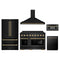 ZLINE 5-Piece Appliance Package - 48-Inch Autograph Edition Induction Range, Wall Mount Range Hood, 36-Inch French Door Refrigerator, Dishwasher, and 30-Inch Microwave Drawer in Black Stainless Steel with Champagne Bronze Accents