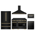ZLINE 5-Piece Appliance Package - 48-Inch Autograph Edition Induction Range, Wall Mount Range Hood, 36-Inch French Door Refrigerator, Dishwasher, and 24-Inch Microwave Drawer in Black Stainless Steel with Champagne Bronze Accents