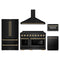 ZLINE 5-Piece Appliance Package - 48-Inch Autograph Edition Induction Range, Wall Mount Range Hood, 36-Inch French Door Refrigerator, Dishwasher, and 24-Inch Microwave Drawer in Black Stainless Steel with Champagne Bronze Accents