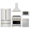 ZLINE 5-Piece Appliance Package - 30-Inch Autograph Induction Range, Wall Mount Range Hood, 36-Inch French Door Refrigerator, Dishwasher, and 30-Inch Microwave Drawer in Stainless Steel with Champagne Bronze Accents