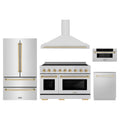 ZLINE 5-Piece Appliance Package - 48-Inch Autograph Edition Induction Range, Wall Mount Range Hood, 36-Inch French Door Refrigerator, Dishwasher, and 30-Inch Microwave Drawer in Stainless Steel with Gold Accents