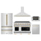 ZLINE 5-Piece Appliance Package - 48-Inch Autograph Edition Induction Range, Wall Mount Range Hood, 36-Inch French Door Refrigerator, Dishwasher, and 30-Inch Microwave Drawer in Stainless Steel with Gold Accents