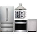 Thor Kitchen 5-Piece Pro Appliance Package - 30-Inch Gas Cooktop, Electric Wall Oven, Wall Mount Hood, Dishwasher & Refrigerator in Stainless Steel