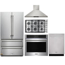 Thor Kitchen 5-Piece Pro Appliance Package - 36-Inch Gas Cooktop, Electric Wall Oven, Wall Mount Hood, Dishwasher, & Refrigerator in Stainless Steel