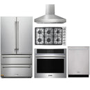 Thor Kitchen 5-Piece Pro Appliance Package - 36-Inch Gas Cooktop, Electric Wall Oven, Pro-Style Wall Mount Hood, Dishwasher, & Refrigerator in Stainless Steel