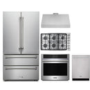 Thor Kitchen 5-Piece Pro Appliance Package - 36-Inch Gas Cooktop, Electric Wall Oven, Under Cabinet Hood, Dishwasher & Refrigerator in Stainless Steel