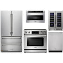 Thor Kitchen 5-Piece Appliance Package - 36-Inch Propane Gas Range, Tilt Panel, French Door Refrigerator, Dishwasher, Microwave Drawer, & Wine Cooler in Stainless Steel