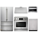 Thor Kitchen 5-Piece Appliance Package - 36-Inch Electric Range with Tilt Panel, French Door Refrigerator, Under Cabinet Hood, Dishwasher, and Microwave Drawer in Stainless Steel