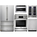 Thor Kitchen 5-Piece Appliance Package - 30-Inch Propane Gas Range, Tilt Panel, French Door Refrigerator, Dishwasher, Microwave Drawer, & Wine Cooler in Stainless Steel