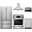 Thor Kitchen 5-Piece Appliance Package - 30-Inch Propane Gas Range, Tilt Panel, French Door Refrigerator, Wall Mount Hood, Dishwasher, and Microwave Drawer in Stainless Steel
