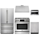 Thor Kitchen 5-Piece Appliance Package - 36-Inch Propane Gas Range, Tilt Panel, French Door Refrigerator, Under Cabinet Hood, Dishwasher, and Microwave Drawer in Stainless Steel
