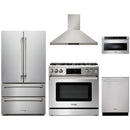 Thor Kitchen 5-Piece Appliance Package - 36-Inch Propane Gas Range, Tilt Panel, French Door Refrigerator, Wall Mount Hood, Dishwasher, and Microwave Drawer in Stainless Steel
