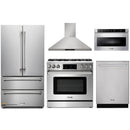 Thor Kitchen 5-Piece Appliance Package - 36-Inch Propane Gas Range, Tilt Panel, French Door Refrigerator, Wall Mount Hood, Dishwasher, and Microwave Drawer in Stainless Steel