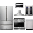 Thor Kitchen A-Series 6-Piece Appliance Package - 36-Inch Electric Range, Pro-Style Wall Mount Range Hood, Refrigerator, Dishwasher, Microwave, and Wine Cooler in Stainless Steel